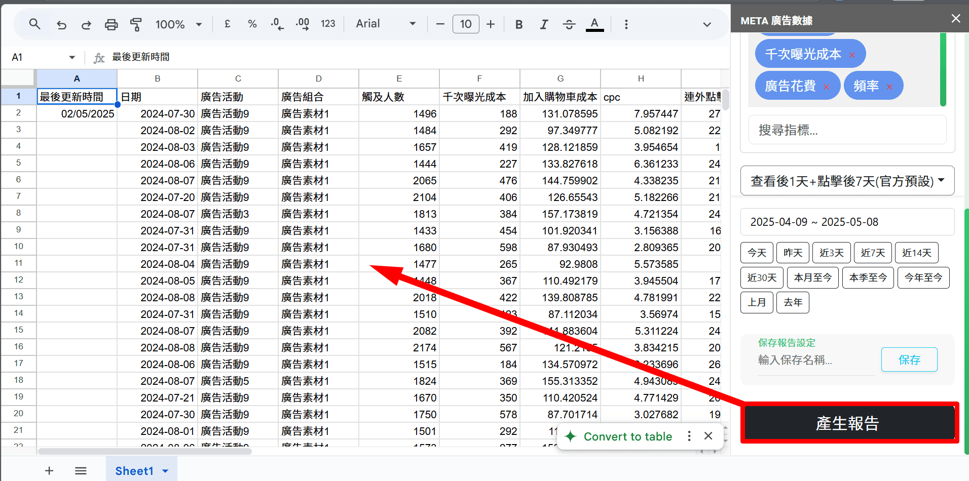 設定廣告數據並產生報告